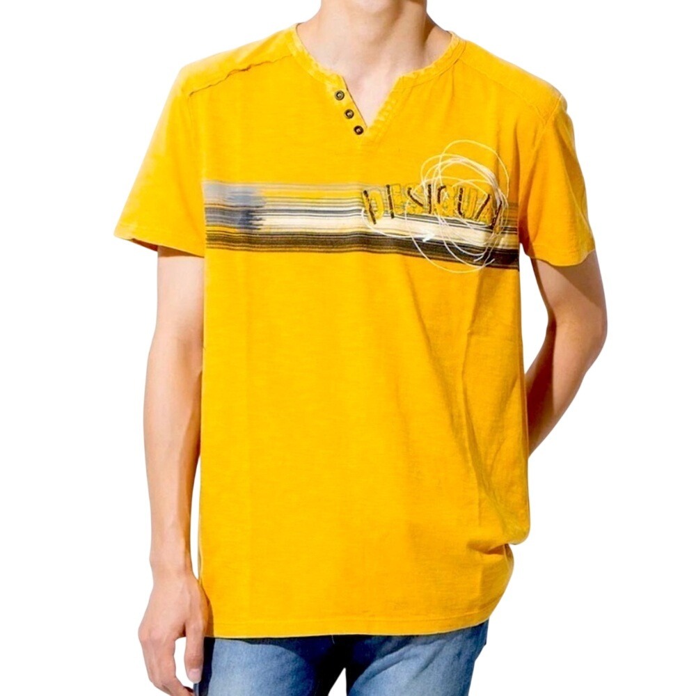 Desigual Men's Tshirt Size US Large Euro XL Golden Yellow 100% Cotton